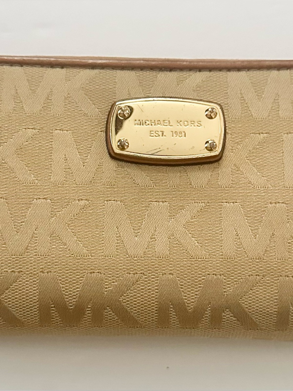 Michael Kors Tan/Beige MK Monogram Zip Clutch